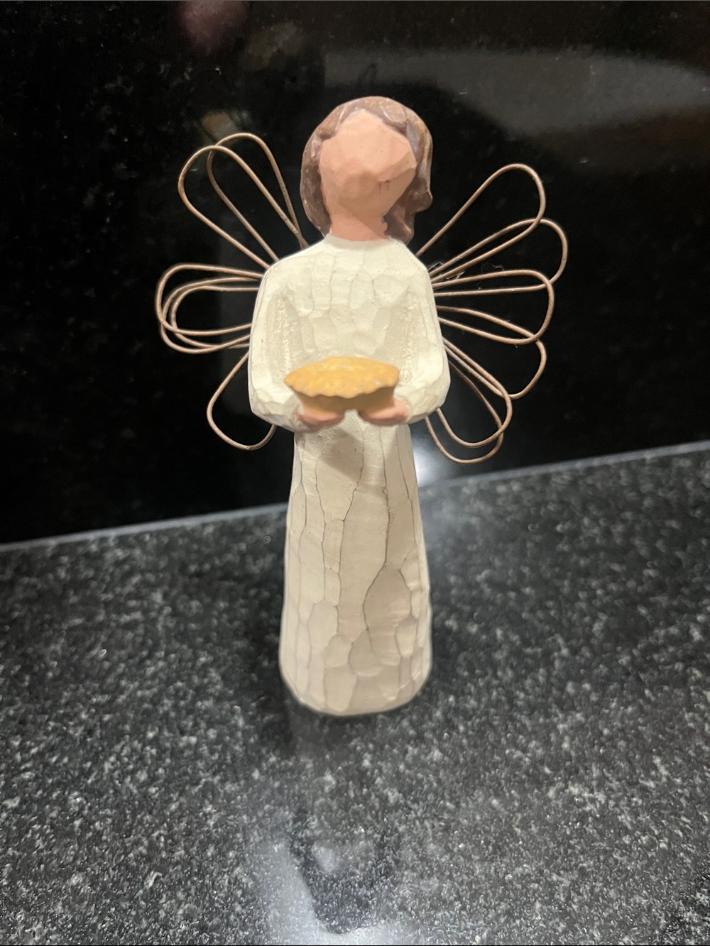 Willow Tree Ivory Angel with Copper Wire Wings and Gold Dish